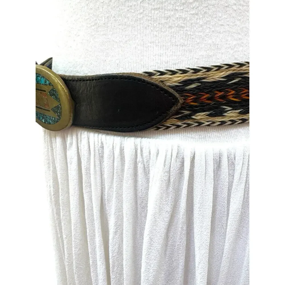 WESTERN Belt Woven Horse Hair Leather Size 32
